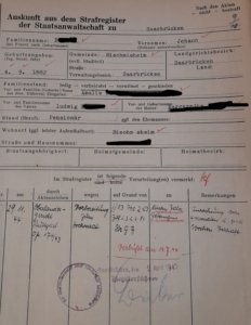 Strafgregister von Johann B.