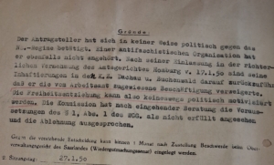 Auszug aus der Ablehnung des Antrags auf Anerkennung als 